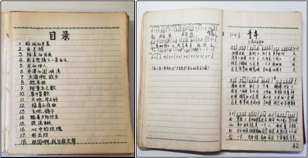 手抄歌本,由熊朝晖(毕业照第二排左起3)提供